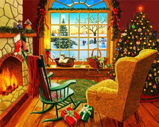 Christmas Celebration Fireplace paint by number