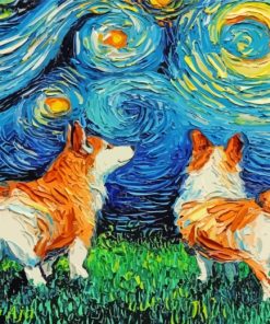 Corgi Dogs Starry Night paint by numbers