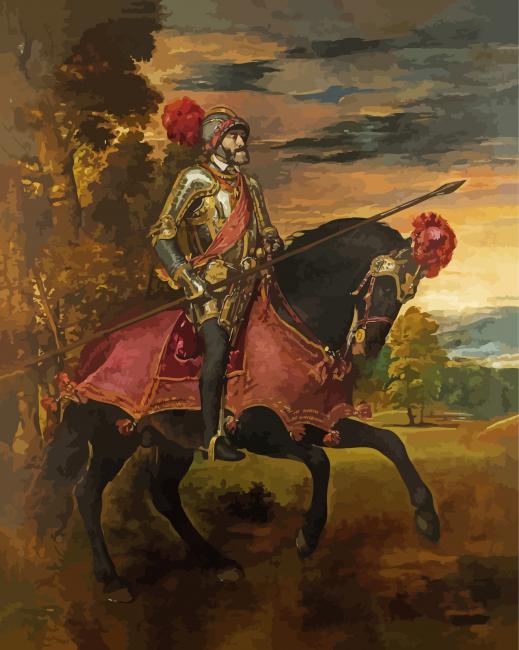 Equestrian Portrait Of Charles V By Tiziano paint by number
