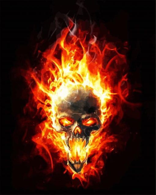 Flaming Skull Head paint by numbers