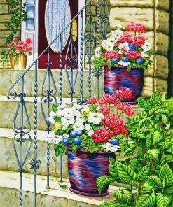 Flowers Vase On Doorstep paint by number