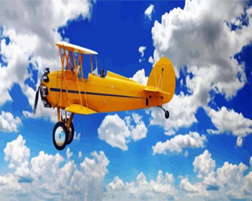 Flying Yellow Biplane paint by number