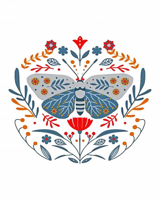 Folk Art Butterfly And Flowers paint by numbers