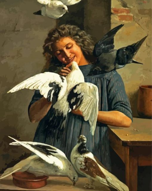 Girl And Doves paint by number