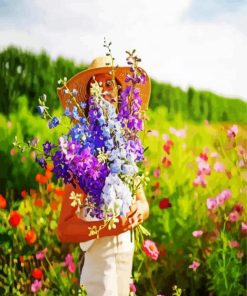 Girl Holding Larkspur Flowers paint by numbers