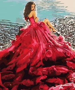 Girl With A Red Ball Gown Dress paint by number