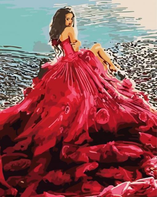 Girl With A Red Ball Gown Dress paint by number