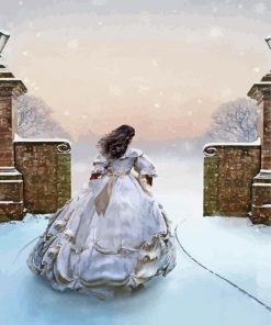 Girl With Ball Gown In Snow paint by numbers