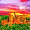 Granada Alhambra Palace At Sunset paint by number