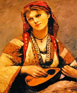 Gypsy With A Mandolin By Corot paint by numbers