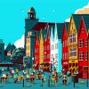 Illustration Bergen Norway paint by numbers