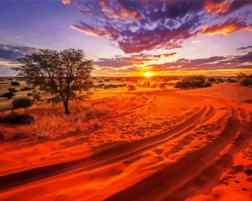 Kalahari Desert At Sunset paint by number