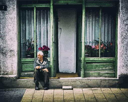 Man Sitting On Doorstep paint by number