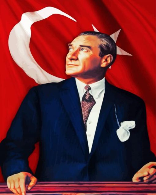 Mustafa Kemal Ataturk And Flag Of Turkey paint by numbers