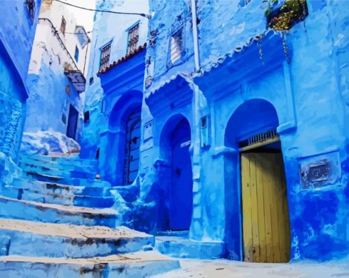 Old Blue Houses Chefchaouen paint by number