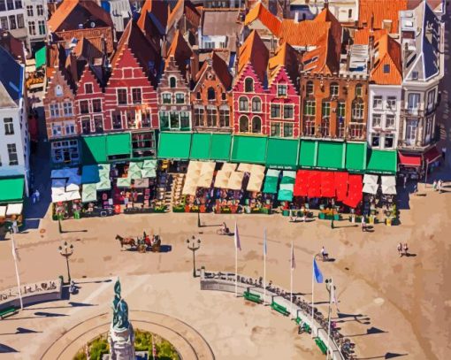 Plaza Gran Mercaado Bruges paint by number