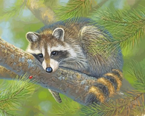 Raccoon On Tree paint by numbers