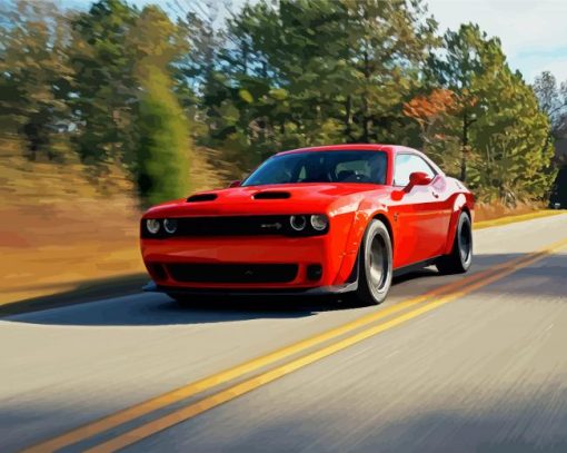 Red Dodge Challenger Hellcat paint by numbers