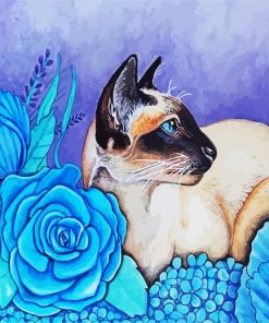 Siamese And Blue Flowers paint by number