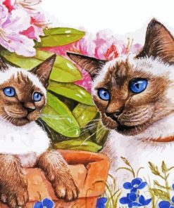 Siamese Cats And Flower paint by number