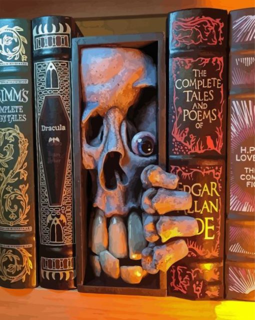 Skull In A Bookshelf paint by numbers