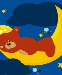 Sleeping Teddy Bear On Moon paint by number