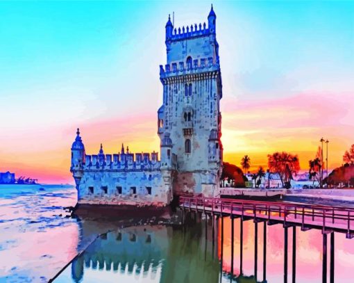 Sunset In Belem Tower paint by number