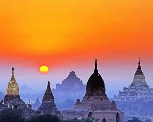 Sunset In Bagan Myanmar paint by number