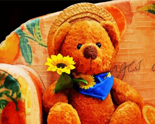 Teddy Bear Holding Flower paint by number