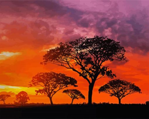 Trees Silhouette Kenya paint by number