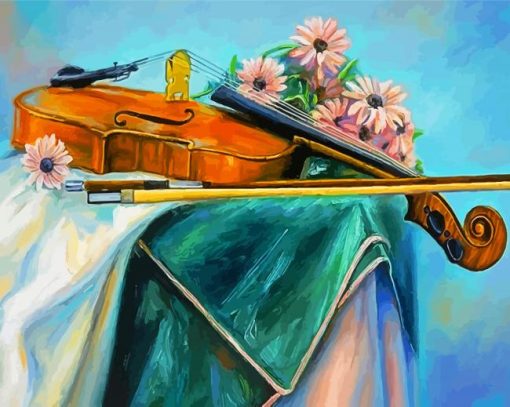 Violin And Flowers paint by number