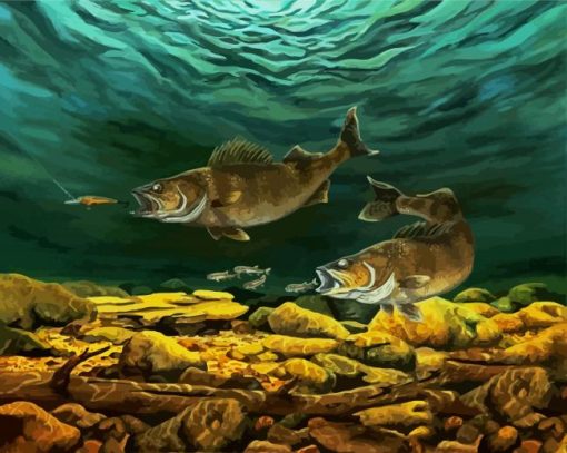 Walleye Fish Underwater paint by numbers