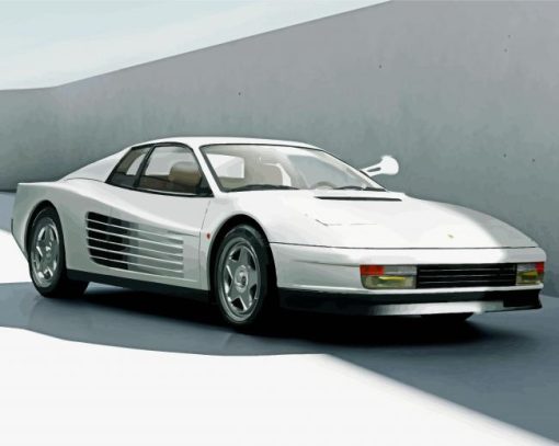 White Ferrari Testarossa paint by number