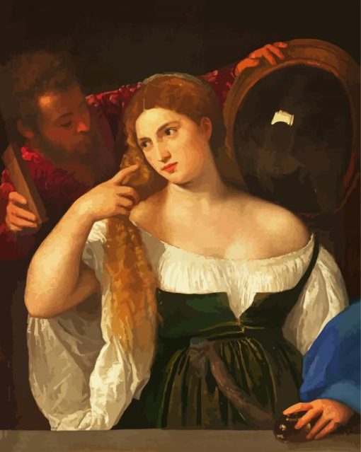 Woman With A Mirror By Tiziano paint by numbers