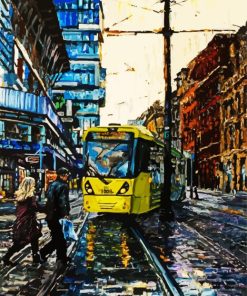 Abstract Urban Yellow Tram paint by number