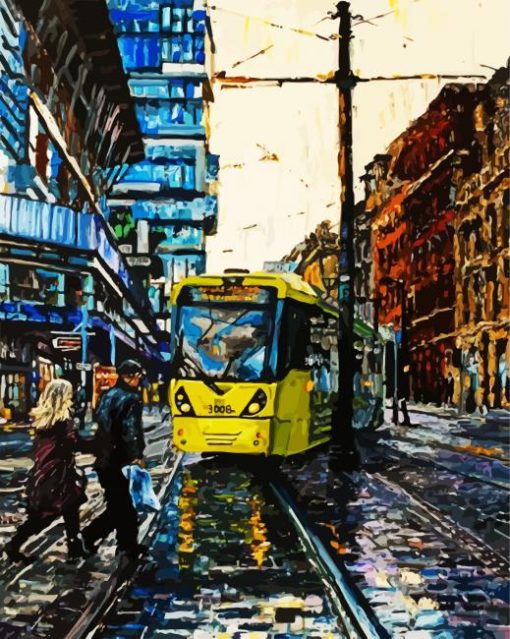 Abstract Urban Yellow Tram paint by number