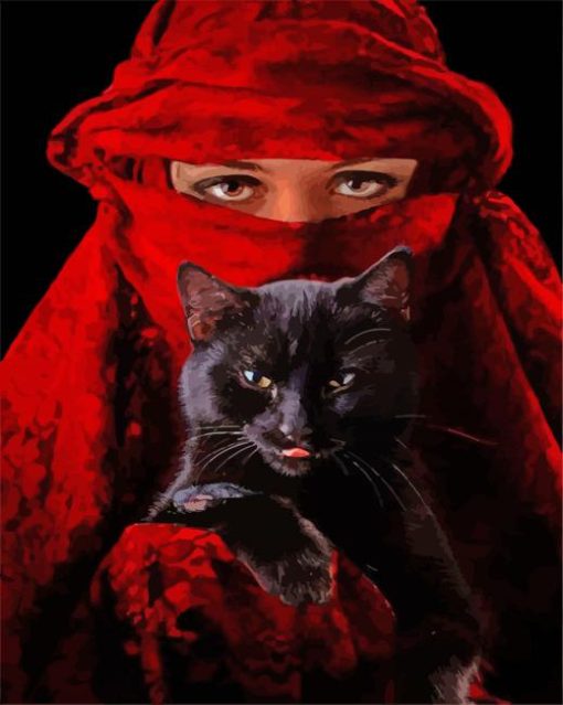 Arab Woman And Black Cat paint by numbers