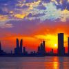 Bahrain Skyline Sunset Silhouette paint by number