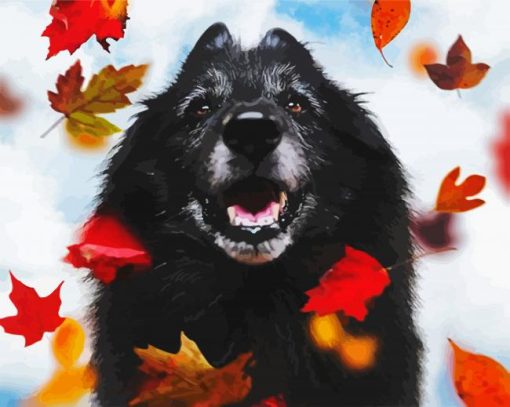 Black Tervuren And Leaves paint by number