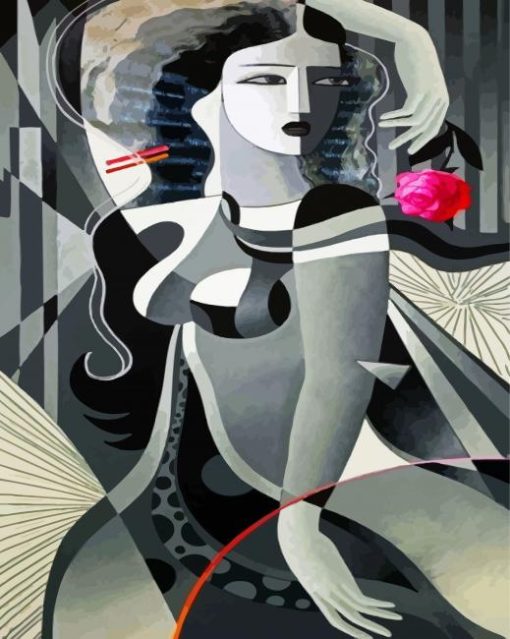 Black And White Cubist Woman paint by numbers