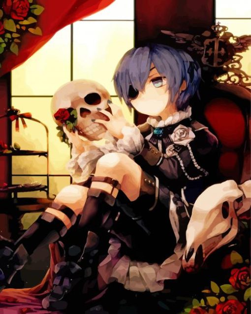 Ciel Phantomive And Skull Head paint by numbers