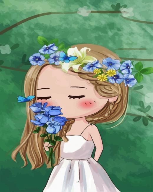 Cute Girl Smelling Flowers paint by numbers
