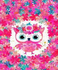 Cute Pink Floral Owl paint by numbers