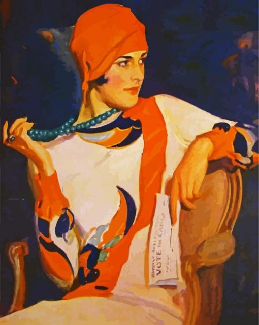 Deco Lady Wearing Orange paint by number