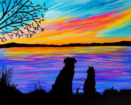 Dog And Cat Silhouette paint by number