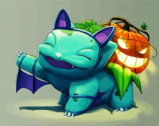 Happy Bulbassaur Halloween paint by numbers