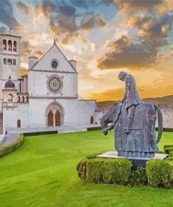 Italy Basilica Of San Francesco d'Assisi At Sunset paint by number