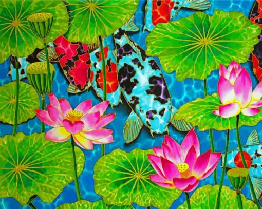 Koi Fish And Lotus Flowers paint by numbers