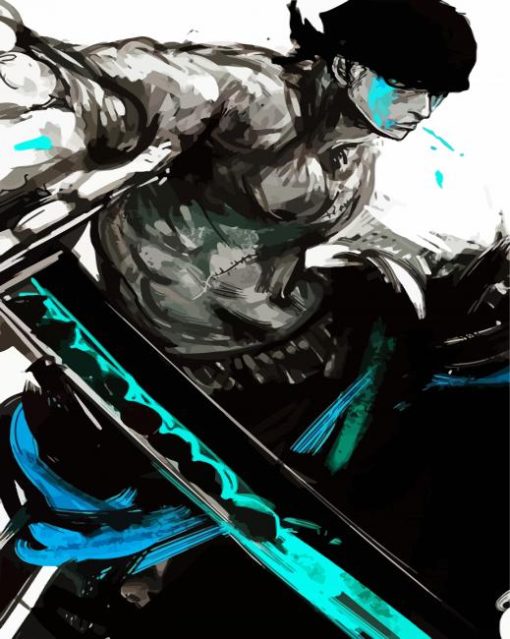 Monochrome Roronoa Zoro paint by numbers