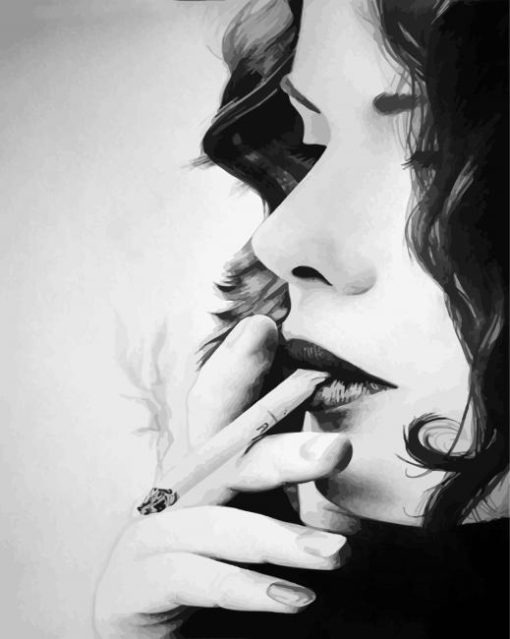 Monochrome Woman Smoking Cigarette paint by number